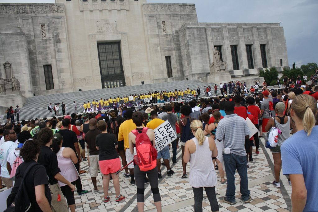 Youth speak at the Wave Rally for Justice on the steps of the Louisian State Capitol Building